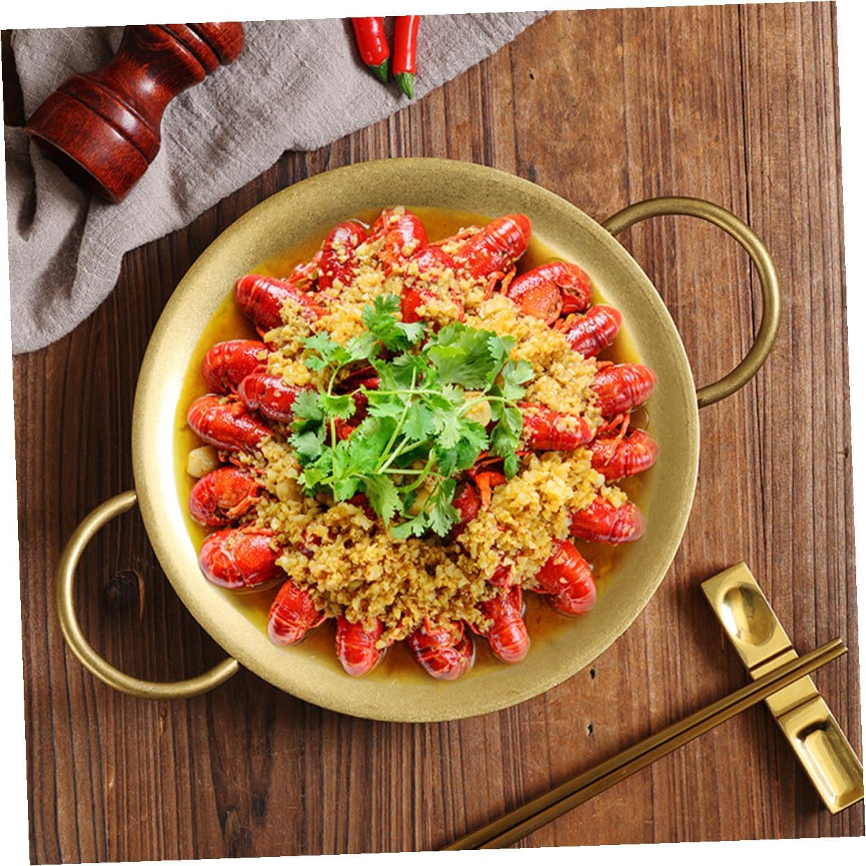 GLEAVI Vintage Spanish Paella Skillet 20.5cm Stainless Steel Dual Handle Pan for Home Cooking Seafood and Rice Dishes