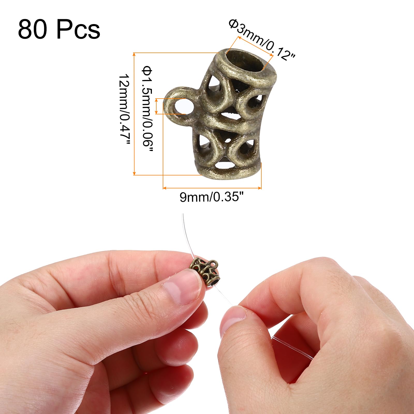 PATIKIL Spacer Bail Bead, 80 Pcs Spacer Beads Charms Holder Bracelet Tube Beads Hanger for Necklace Jewelry DIY Making Bronze - Image 2