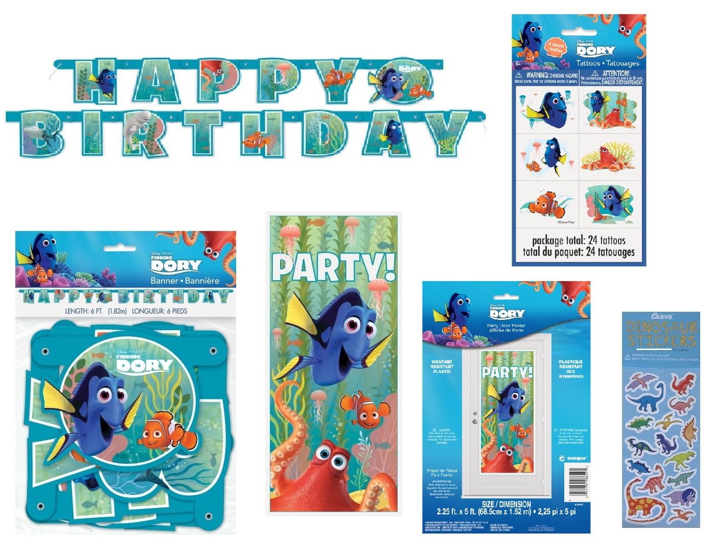 UNIQUE Finding Dory Finding Nemo Birthday Party Supplies Decoration Bundle includes Happy Birthday Banner, Door Poster, 8 Loot Bags