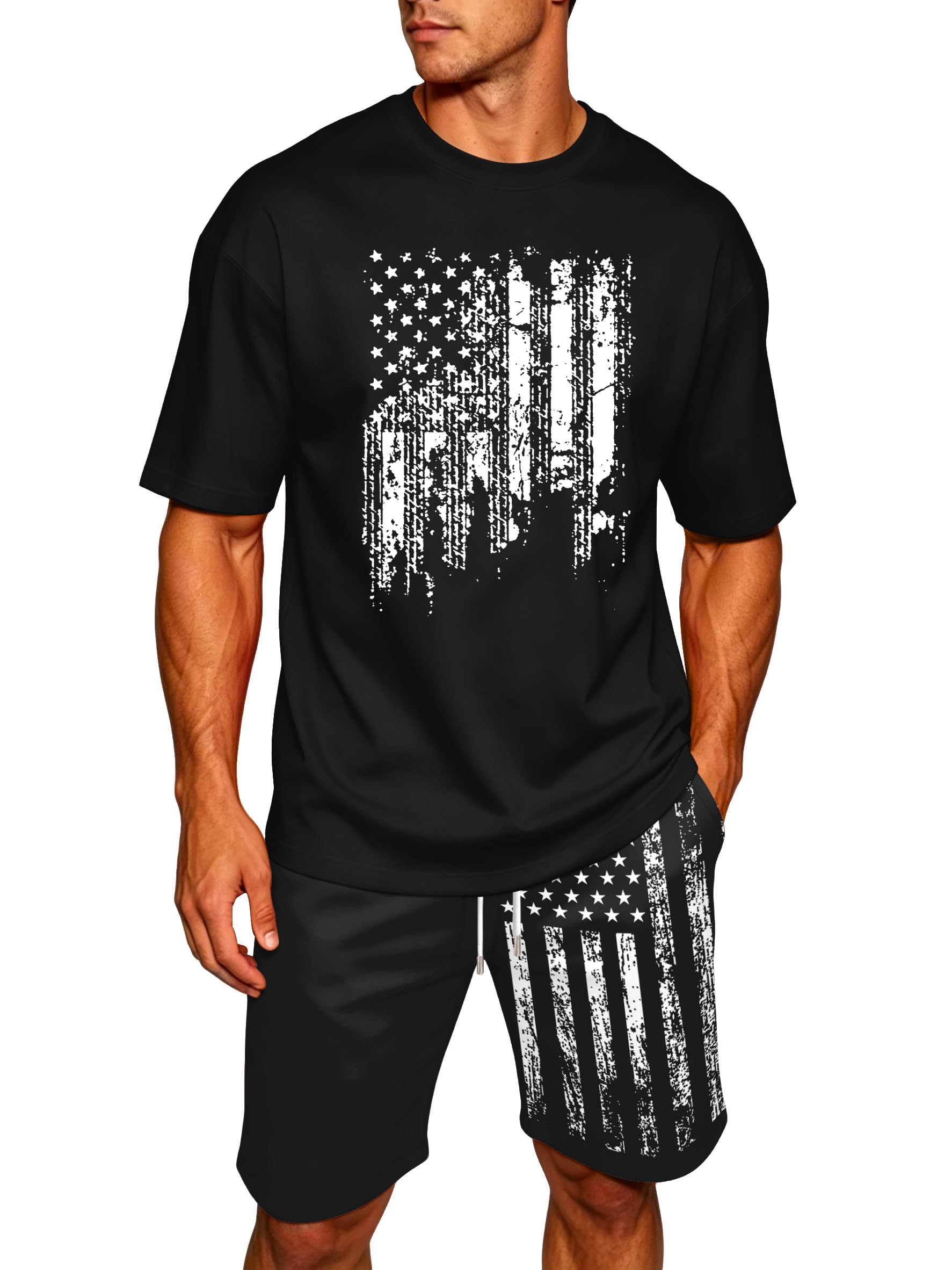 Ithalt Patriotic Shirts for Men 4th of July Outfit 2 Piece Set Short Sleeve and Shorts American Flag 250th Anniversary
