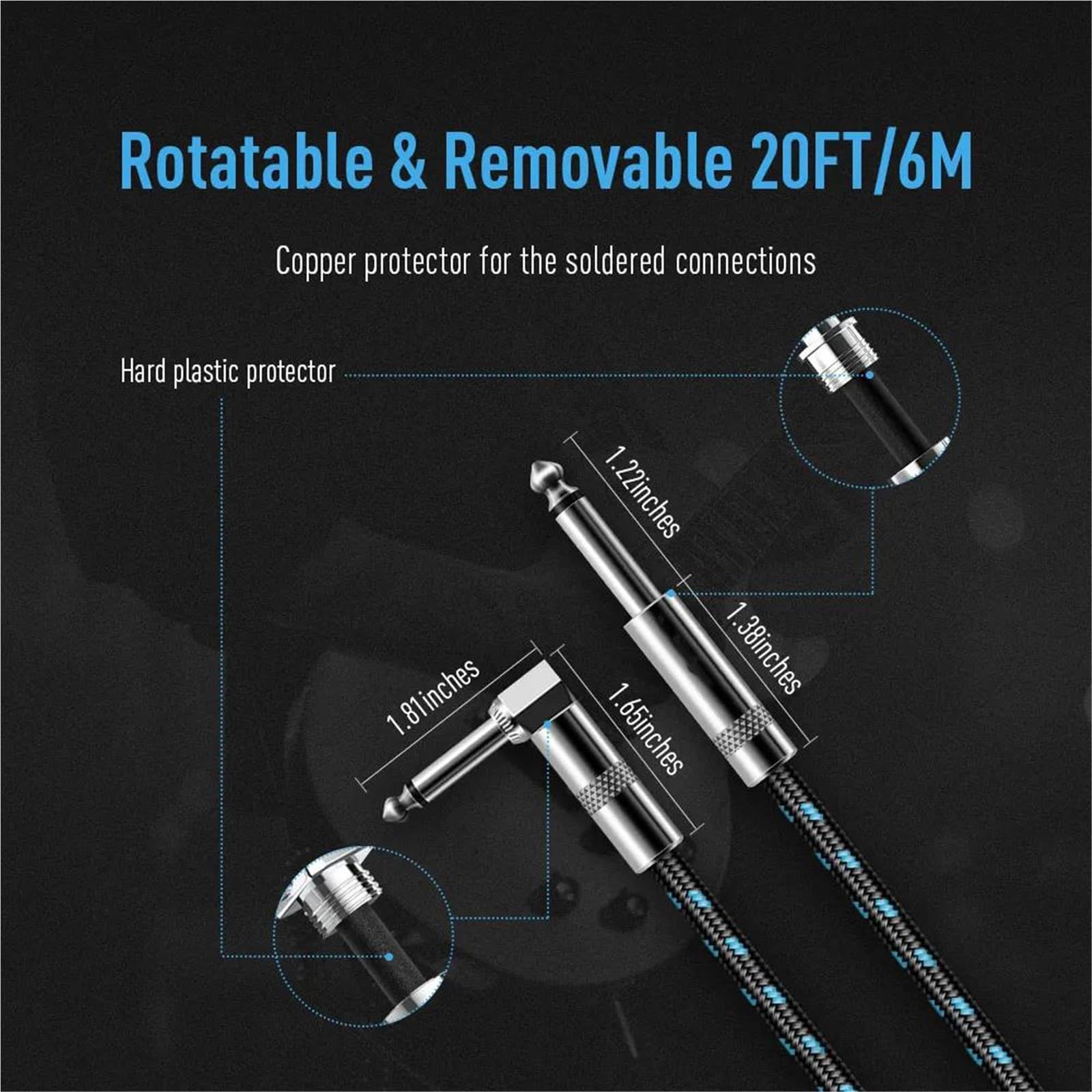 Pleciony Kabel Gitarowy 300 Cm 6 M 6,35 Mm 1/4" Prosty | Kabel do gitary(Type3 6m)