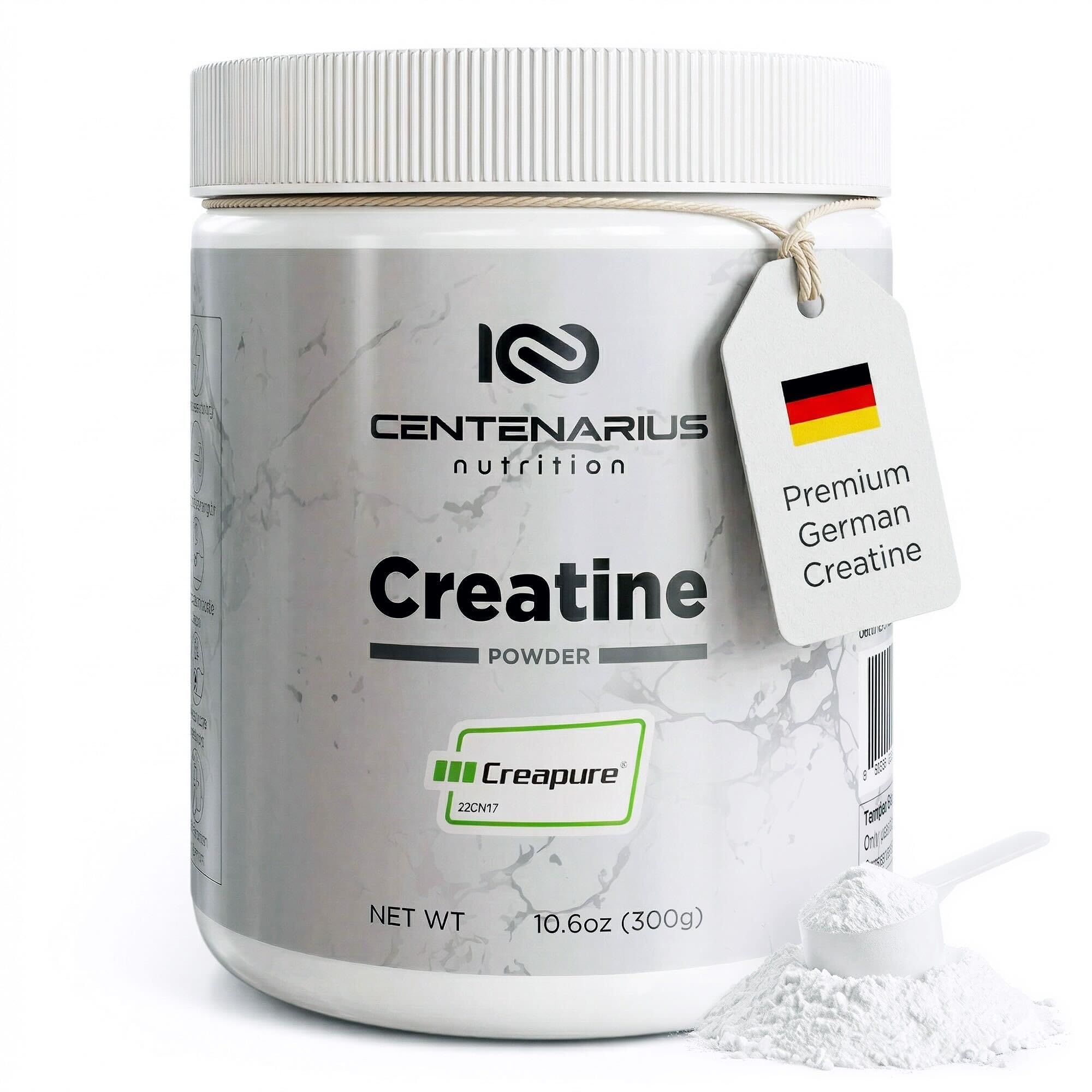 Creapure® Creatine Monohydrate Powder Unflavored 300g | Micronized Creatine Supplement for Men & Women, Supports Strength, Endurance & Muscle Performance | Centenarius Nutrition