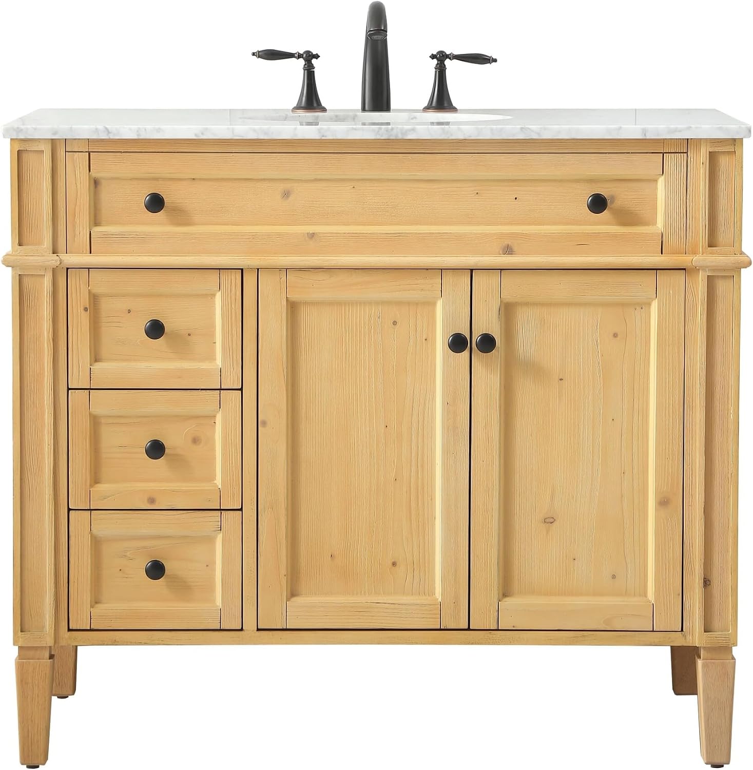 40 Single Bathroom Vanity, with Carrara White Marble Top Soft-Close, Natural Wood
