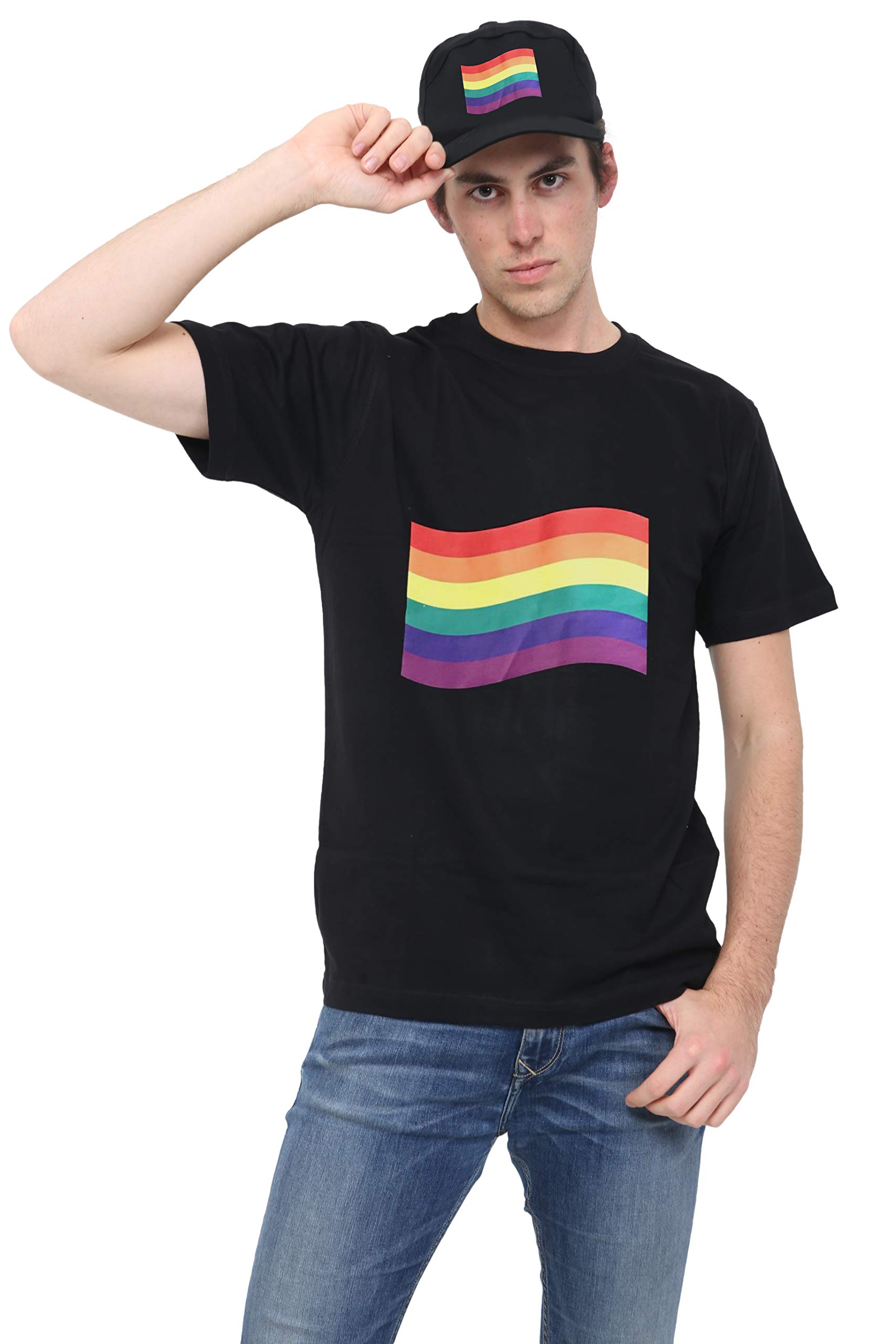 WickedFun® Adults Printed Flag Pride T-Shirt Rainbow T-Shirt Gay Lesbian LGBT Summer Festival (Medium)