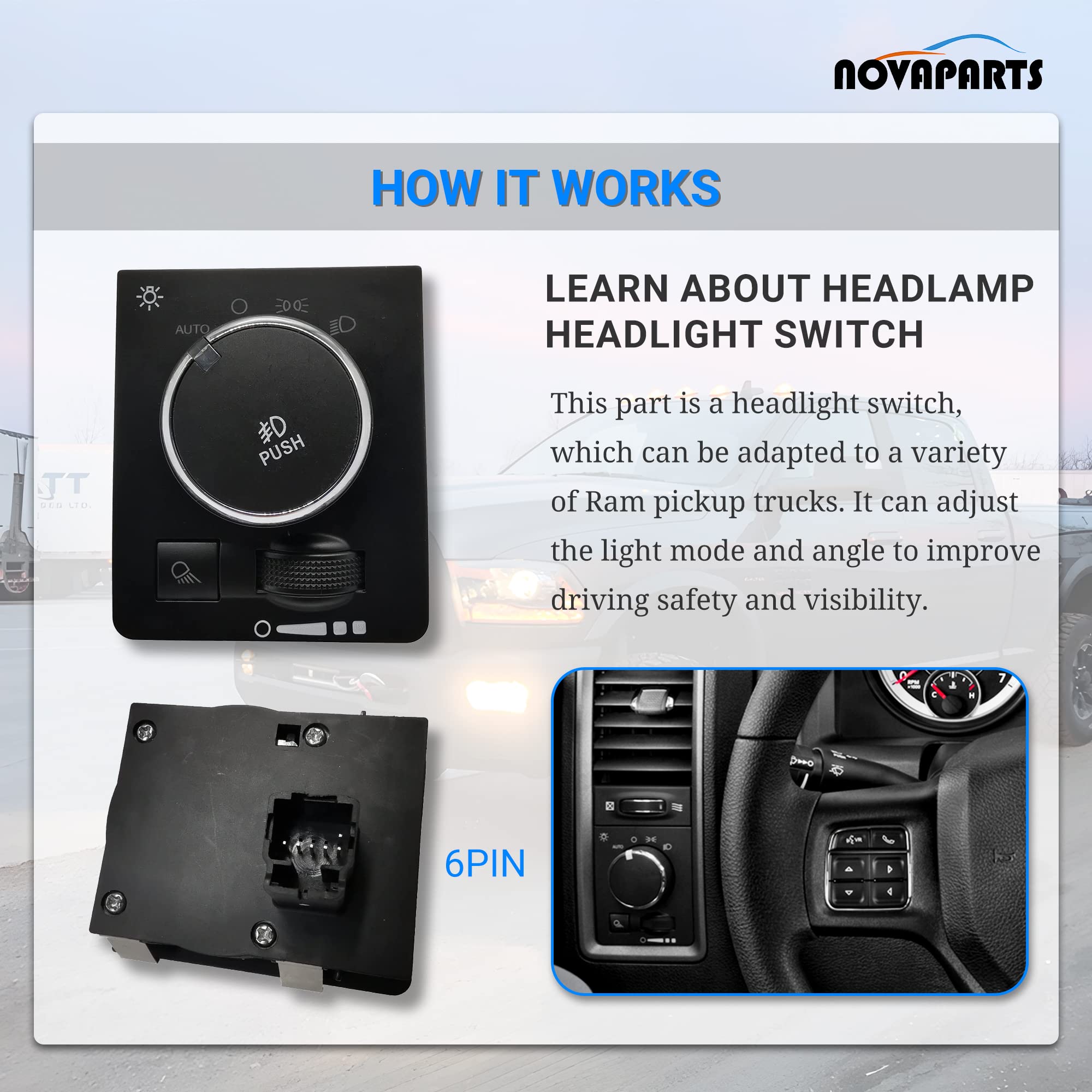 WMPHE Headlight Switch Compatible With Ram 1500 2500 3500 2013-2018 Ram 1500 Classic