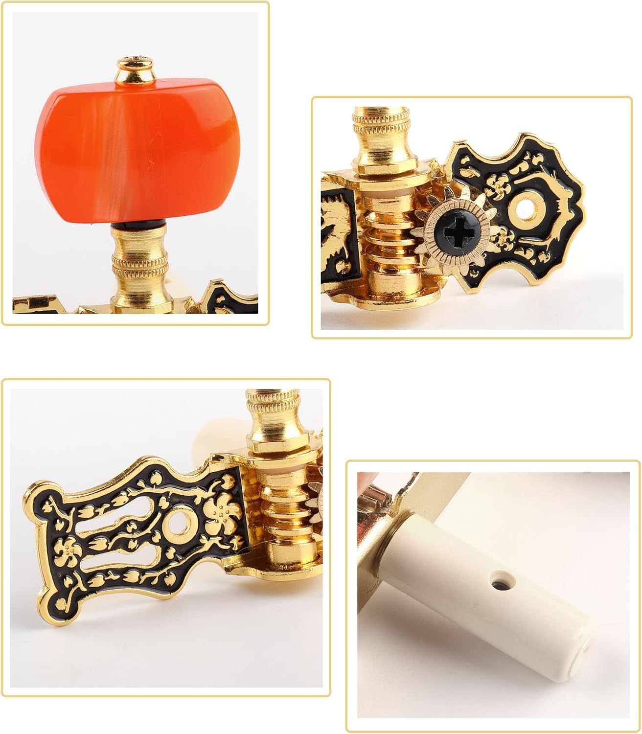Mr.Power Guitar Tuners Machine Heads 3+3 Set Tuning Keys String Pegs Only for Classical Guitar (Long Black, Red Button)