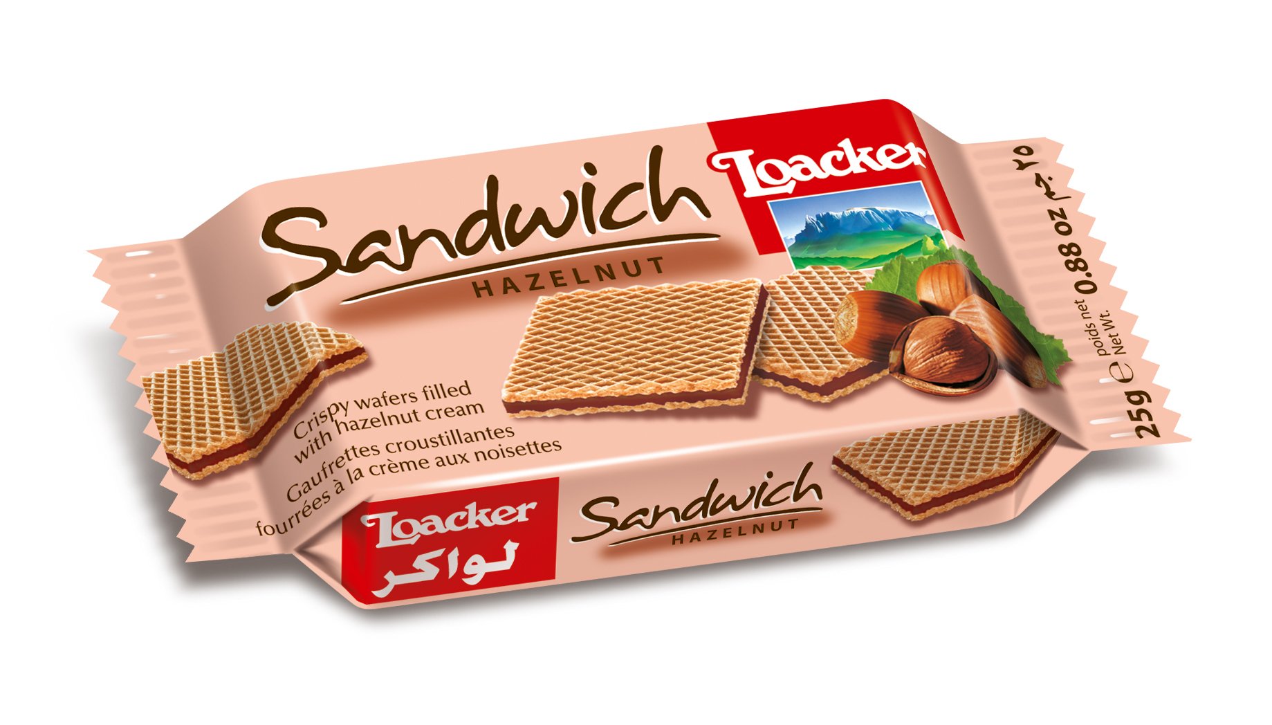 Loacker Sandwich Wafer with Hazelunt Cream, 25 X 25g - Pack of 1
