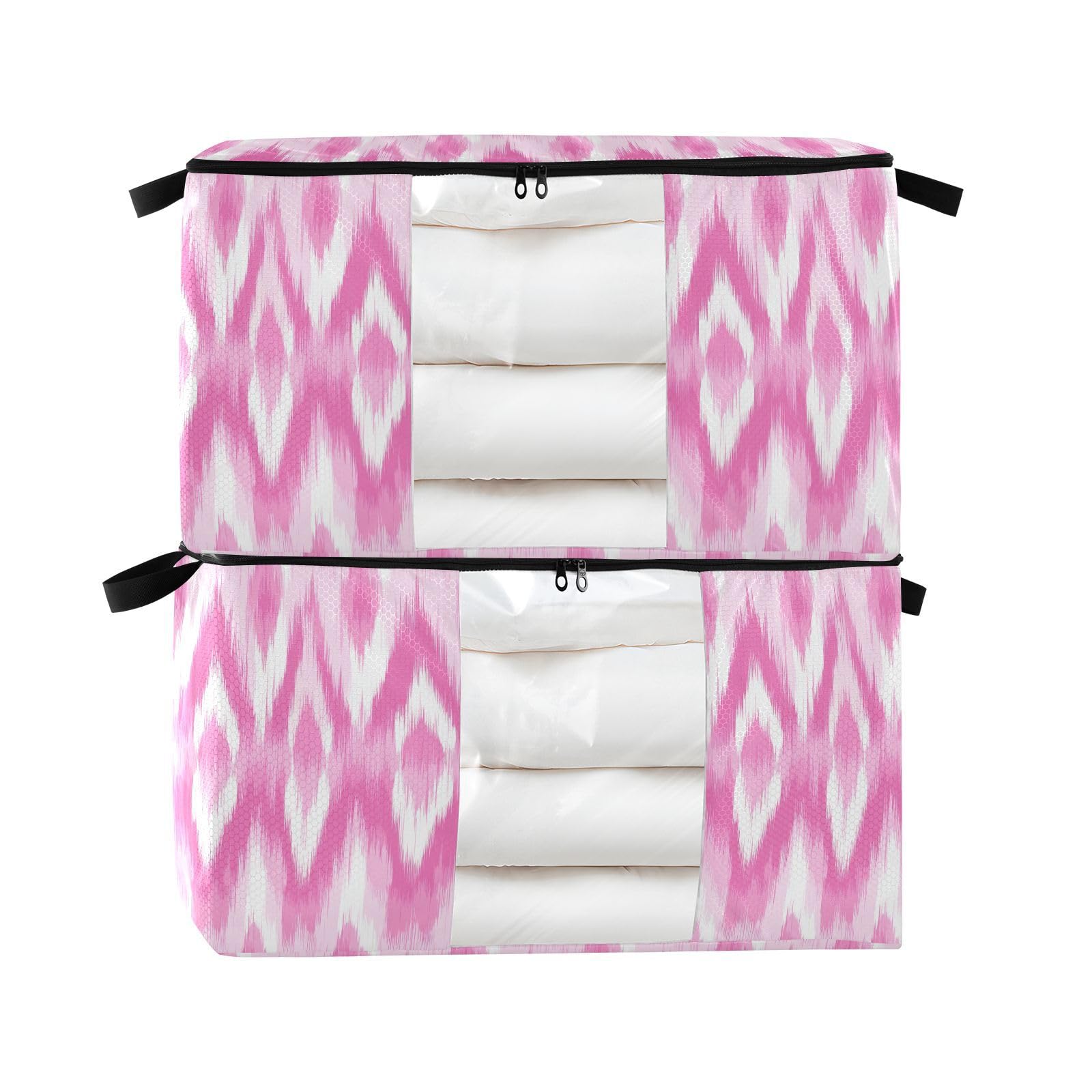 Recipientes para almacenamiento debajo de la cama apilables con tapas de color rosa y blanco