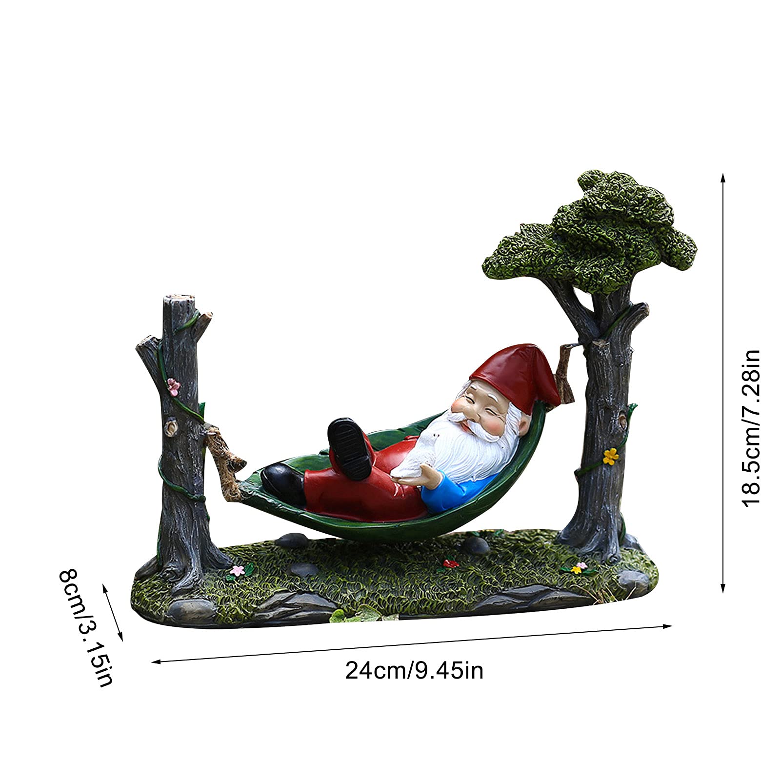 Skrzat ogrodowy 24 cm, krasnal leżący na hamaku, statuetka ogrodowa wodoodporna żywica ozdoba do ogrodu podwórkowego