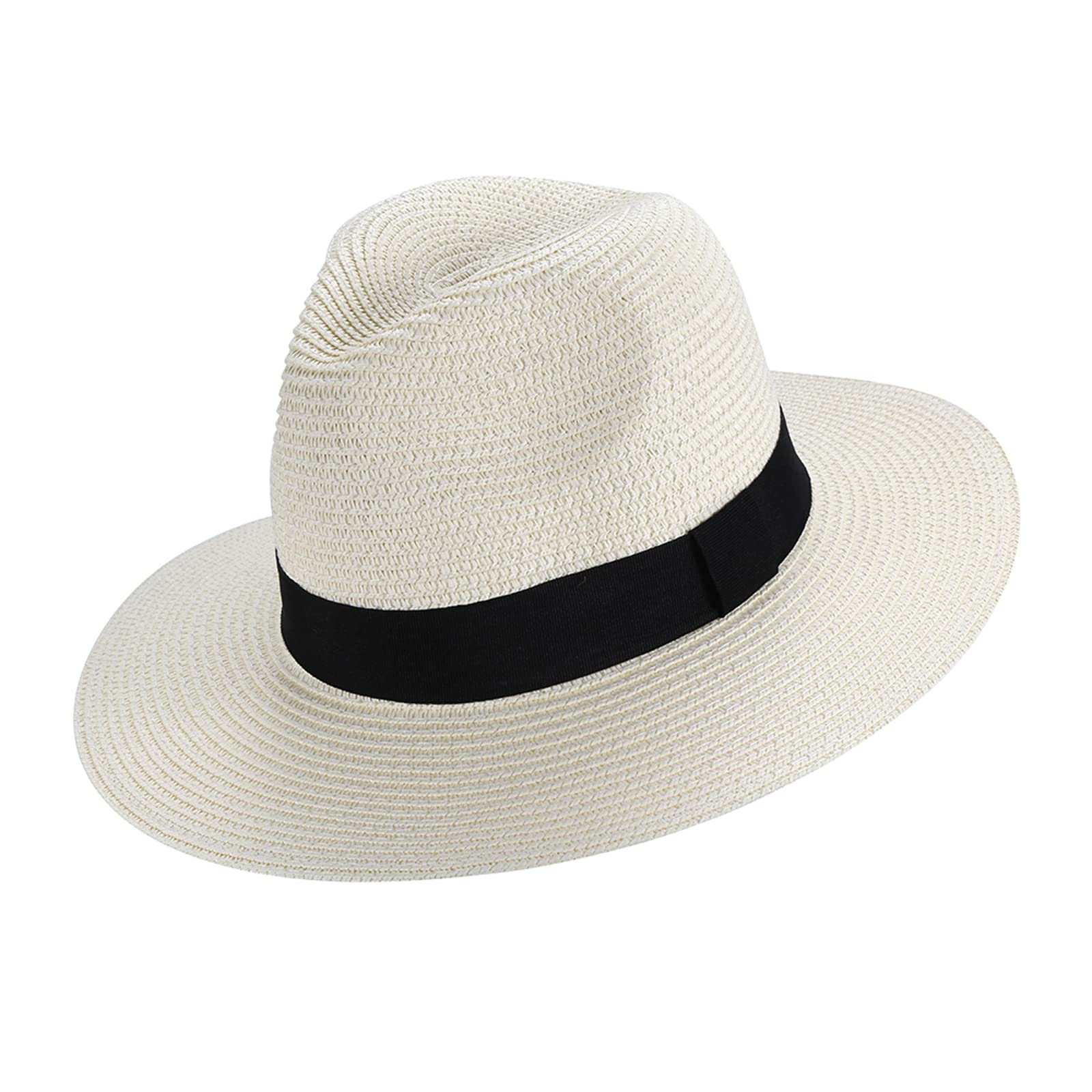 Eight Space Sombrero Panamá Hombre de Paja, con Banda Grosgrain Transpirable Verano Paja Sol Sombrero de Paja Verano Sombrero de ala Ancha para Traveller Ocio al Deporte Primavera Verano