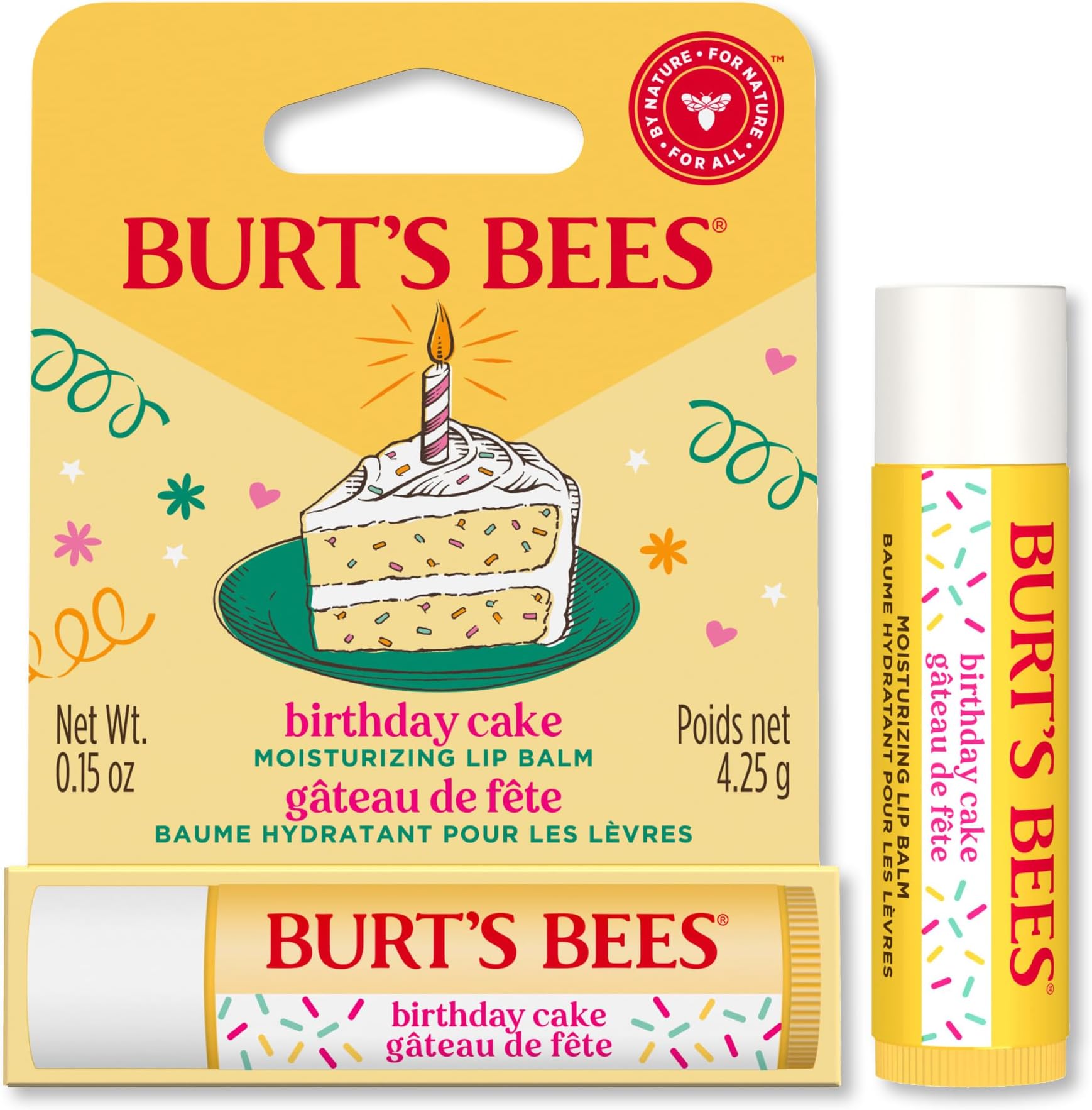 Lip Balm Birthday Cake, Moisturising Lip Balm With Beeswax and Vitamin E, 100% Natural Origin, 4.25g