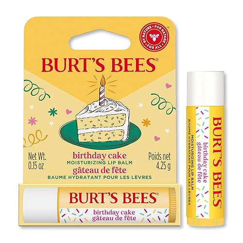 Burt's Bees Lippenbalsam mit dem Aroma von Geburtstagskuchen, feuchtigkeitsspendende Lippenpflege mit Bienenwachs & Vitamin E, 100% natürlichen Ursprungs, 4,25 g