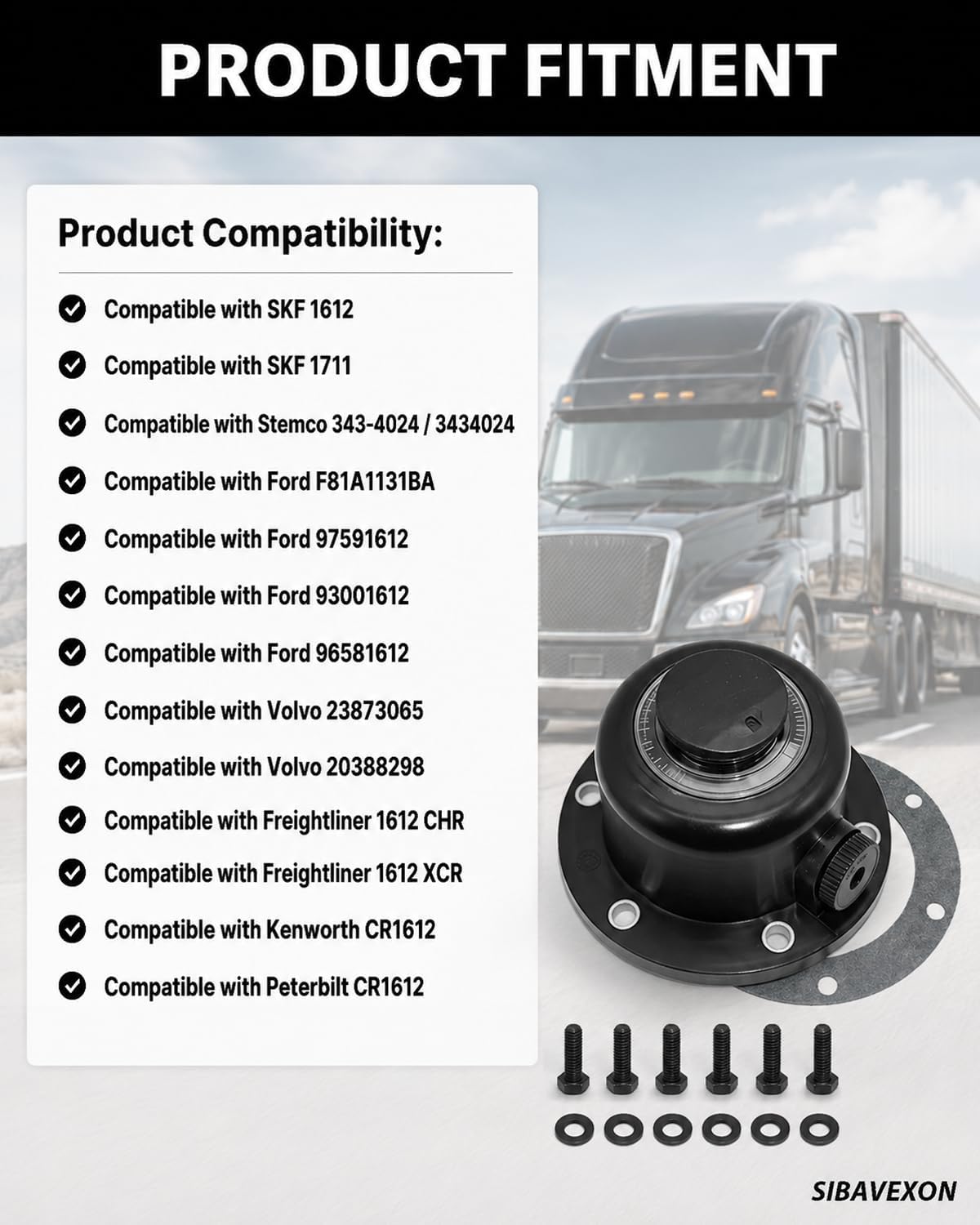 2 Pack Steer Axle Hub Caps, Black, 4.5 in, Replaces 343-4024 1612 1711