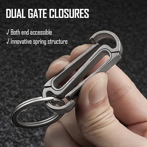 Miniatura 2 de KeyUnity Llavero de titanio con clip para cinturón, mosquetón de doble cara para hombre, Pvd Negro