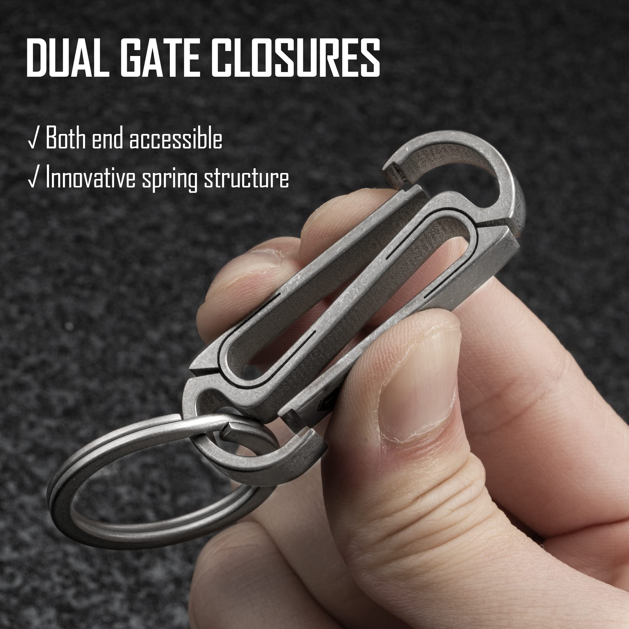 KeyUnity KM10 Clip portachiavi a moschettone a doppio lato, portachiavi a scatto in titanio EDC per cintura