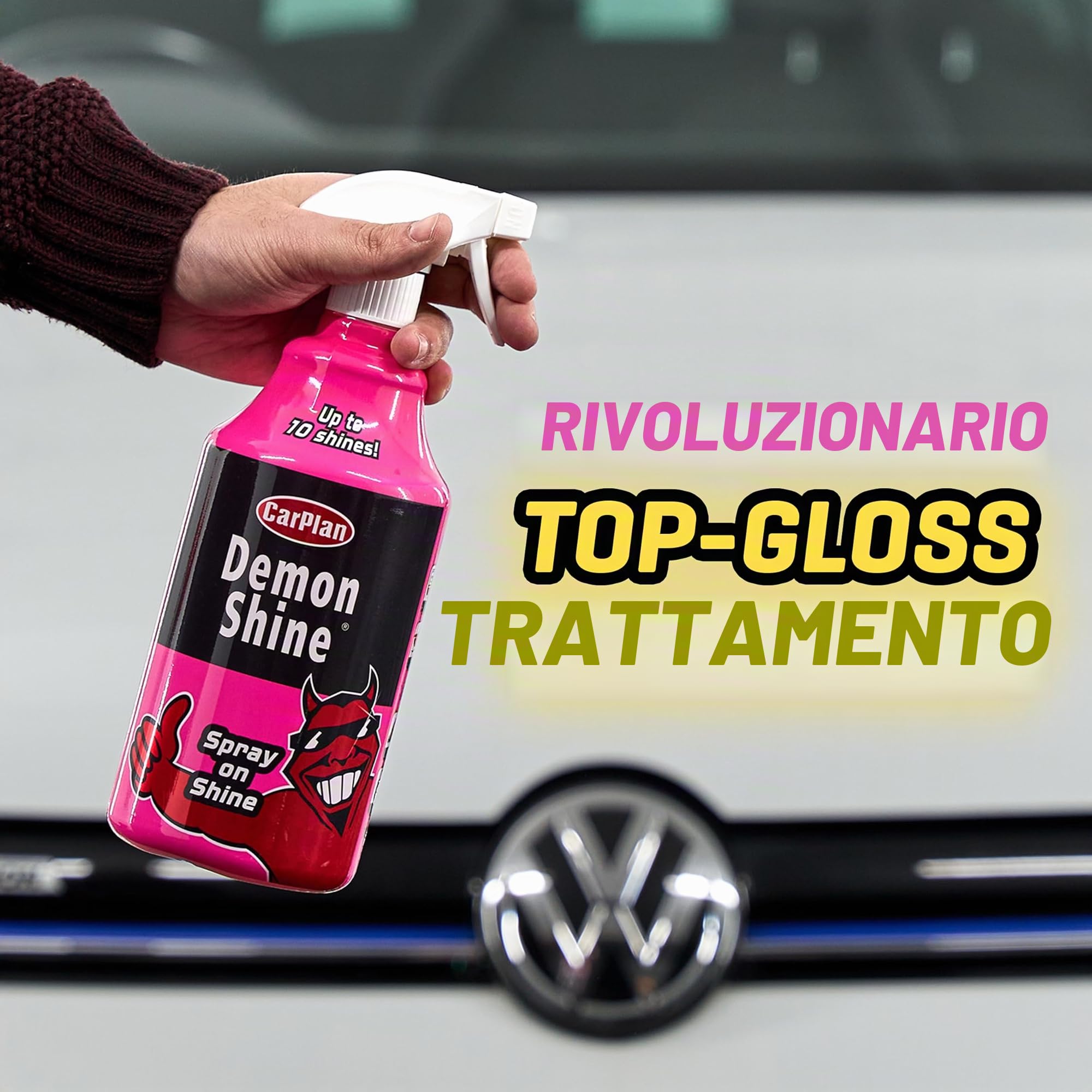 CarPlan Demon Shine Spray lucidante istantaneo per auto e moto - Finitura ad alta brillantezza - Spruzzatore manuale - 1 litro
