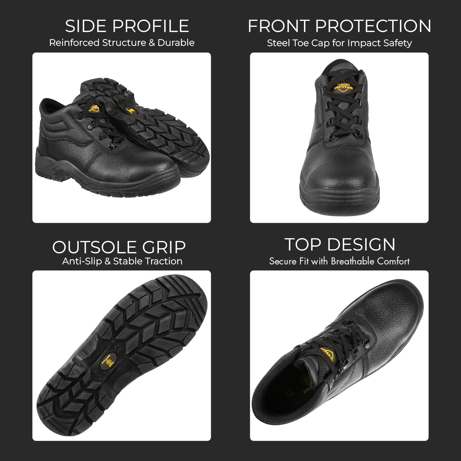 Iron Mountain Unisex męskie damskie wodoodporne buty robocze i użytkowe ze stalowym noskiem i ochronną podeszwą środkową roboczą buty ochronne S3 SRC, czarne, EU 43