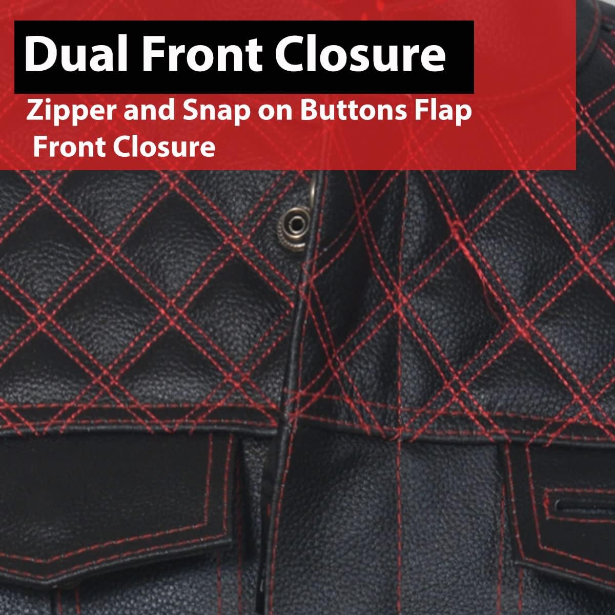 Jackets 4 Bikes SOA Men's Motorcycle Vest, Geniune Buffalo Leather, Back Armor, Inside Pockets, Motorbike Riding Club Vests Black L - Image 9