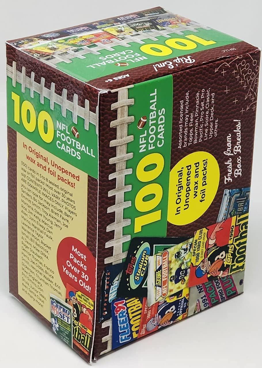 LLC 100 NFL Football Cards in Original Unopened Wax and Foil Packs Blaster Box. Look for players such as Joe Montana, Barry Sanders, Brett Favre, Troy Aikman, John Elway, Bo Jackson, Emmitt Smith, Jerry Rice, Steve Young and many more!