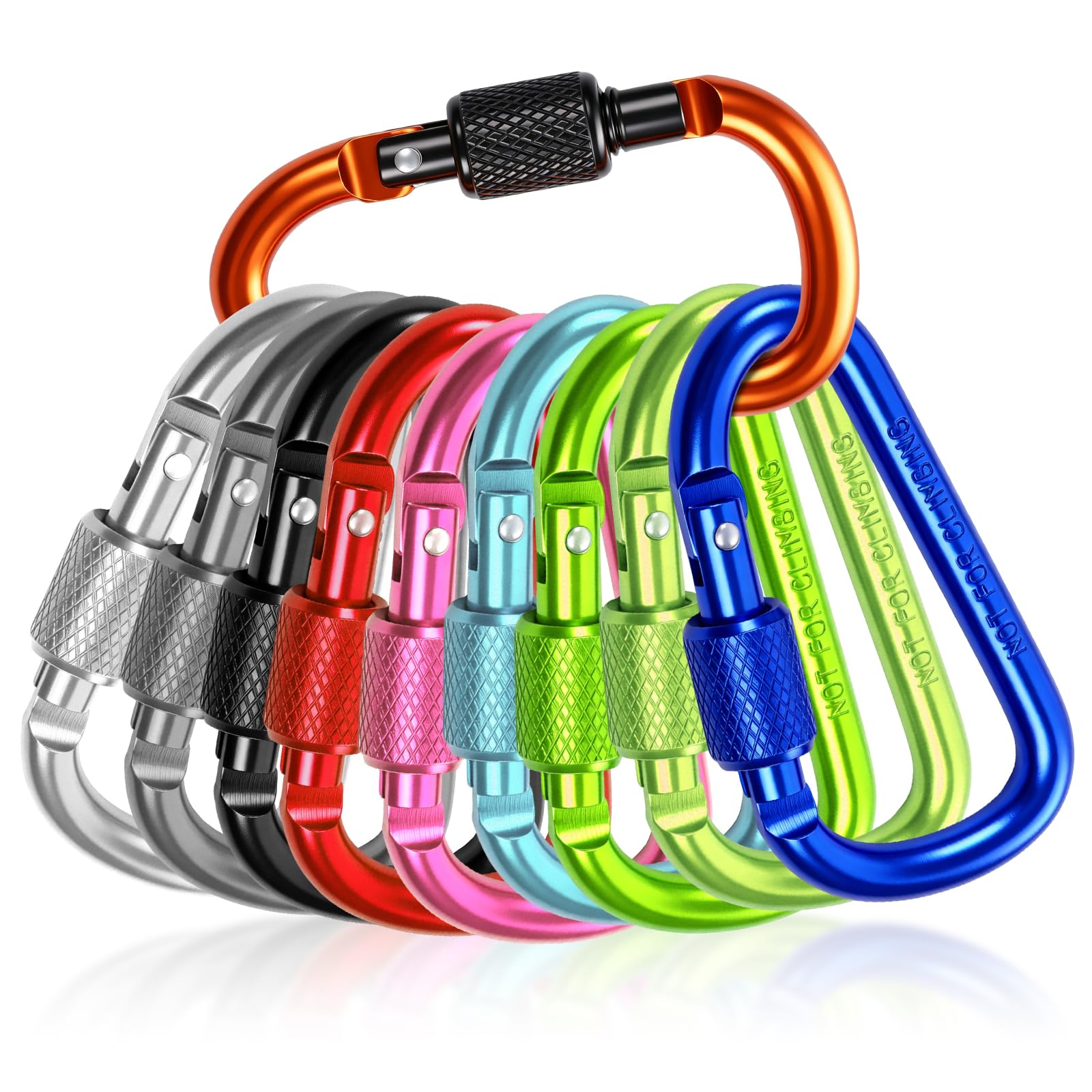 lohey 10 Pack Locking Carabiner Clip - Small Aluminium D Ring Keychain with Screw Lock, Lightweight Caribeana Clips for Outdoor, Fishing, Hiking, Traveling, Fishing, Backpack