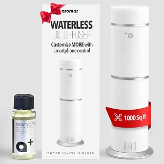 AROMAR Smart Waterless Oil Diffuser - Cold-Air Essential Scent Machine, App-Controlled, Covers 1000 Sq.Ft - Includes 'New York' Scent - Perfect for Home, Office, & Business use - White