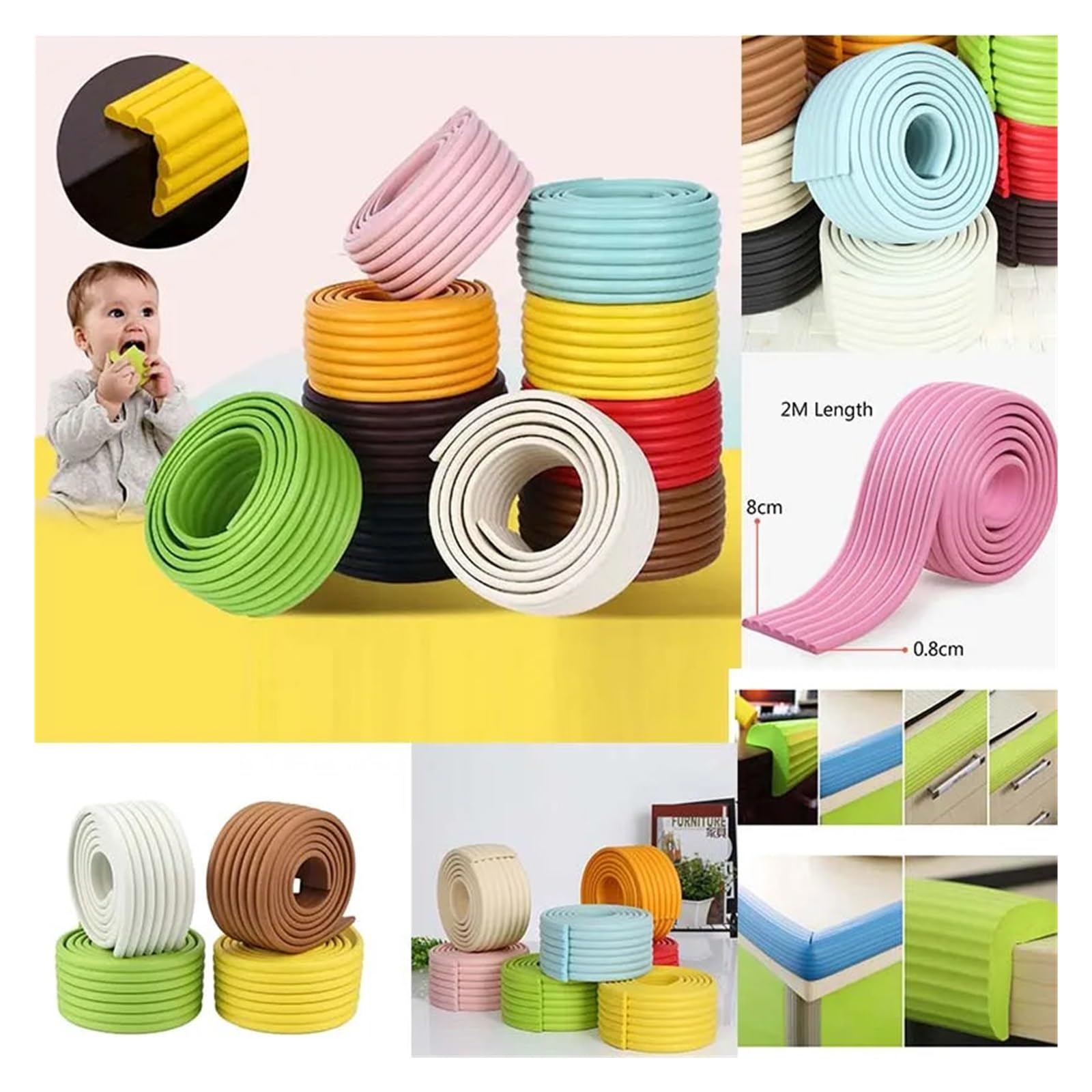 Protectores de Esquinas para mesas, estándar de Seguridad Infantil, tamaño L, Protectores contra colisiones, Tiras de protección para Puertas.