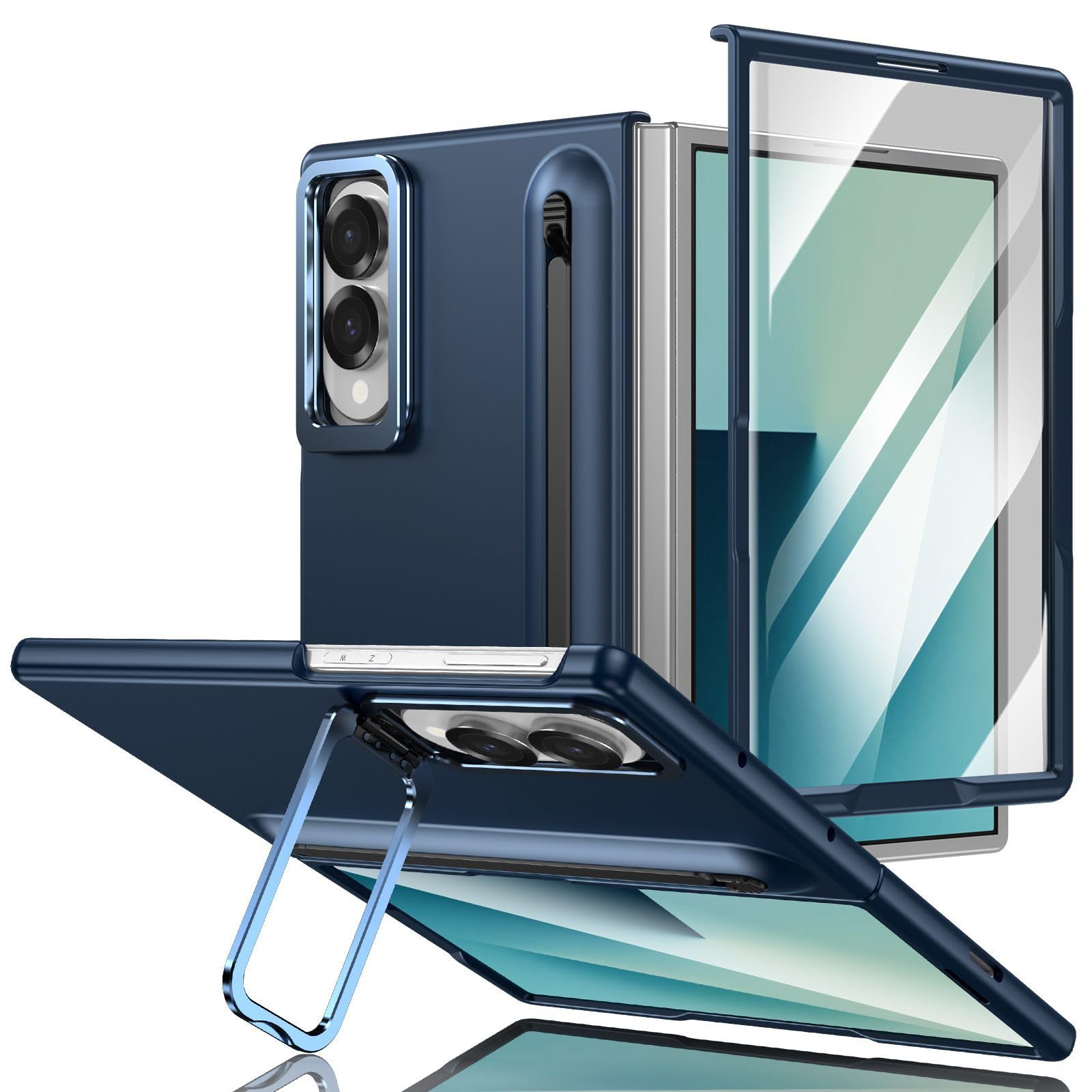 Funda Soporte para Samsung Galaxy Z Fold 8, PC Mate, Bolígrafo, Lente | Carcasa PC mate con soporte y portabolígrafos. Borde cámara elevado, antirayones, antihuellas(Blue)