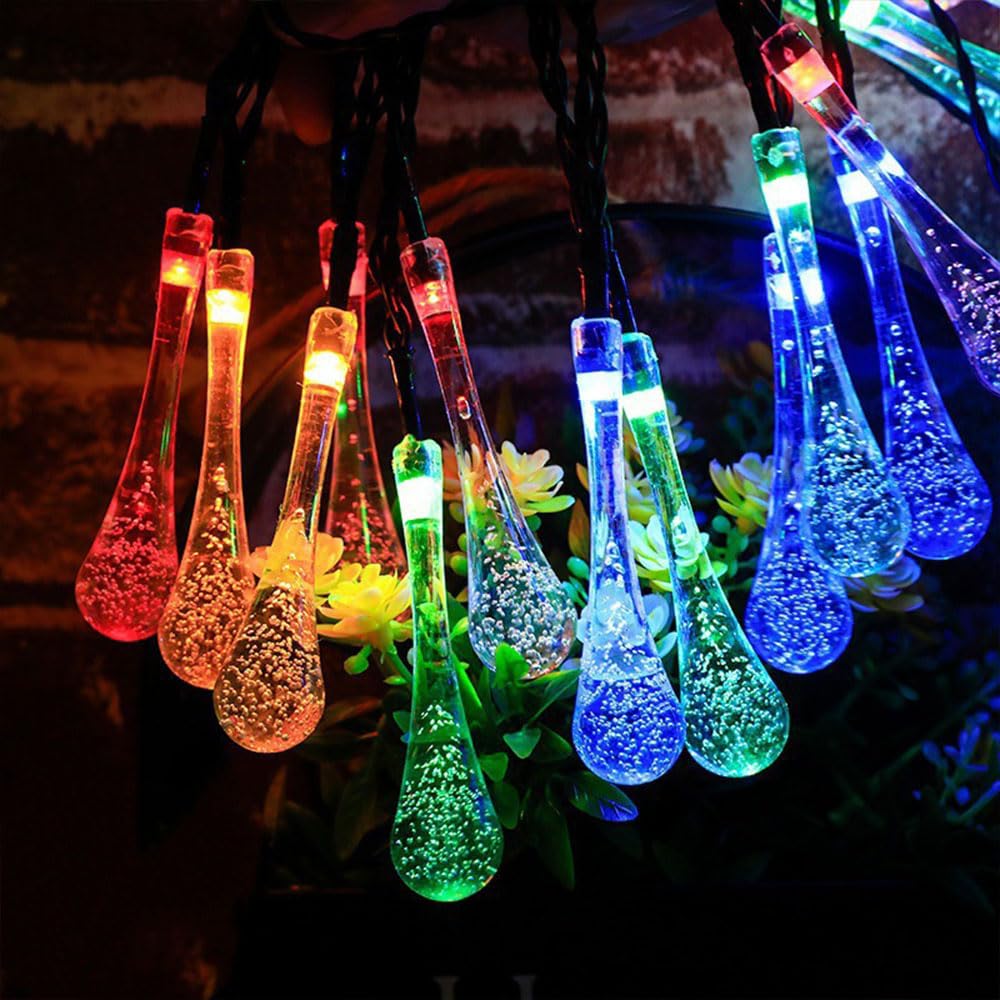 Treer Solar Powered Garden Lights, Solar Outdoor Fairy Lights, Outside IP55 Waterproof Garden Ornaments Outdoor LED String Lighting for Patio Yard (7.5cm Teardrop Multicolor,12M, 100 Lights)