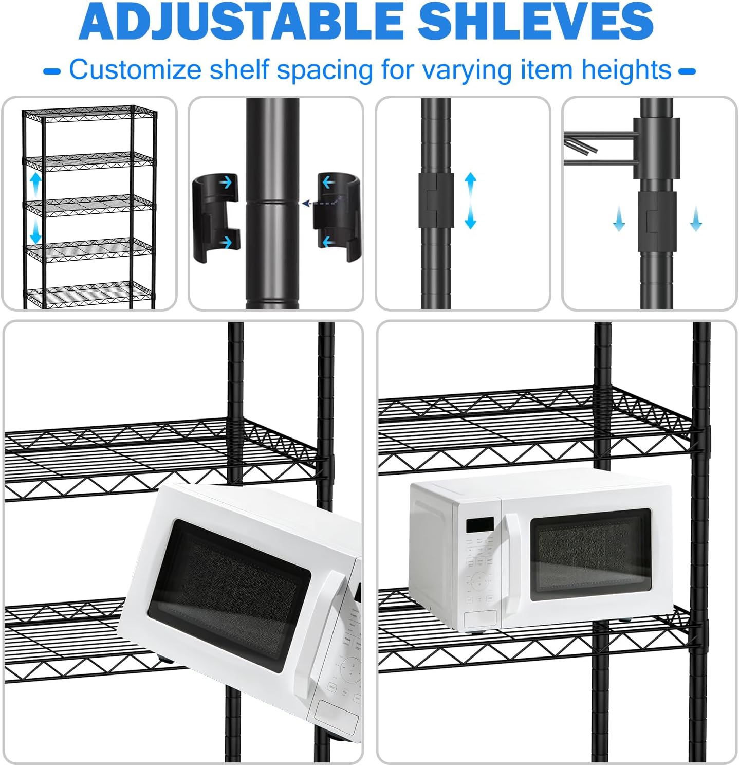 5 Tier Shelf Organizer | 35" x 17" x 70" | 150lbs Capacity Per Shelf, Total Max Load Weight 750lbs | Heavy Duty Garage Shelving Unit with Wheels