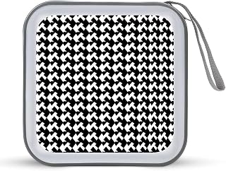 Houndstooth Black CD/DVD Case Holder 40 Capacity | Durable Hard Plastic, Portable Hand Strap CD Wallet with Zipper, Dustproof DVD/VCD Disc Storage Organizer for Car Home Travel