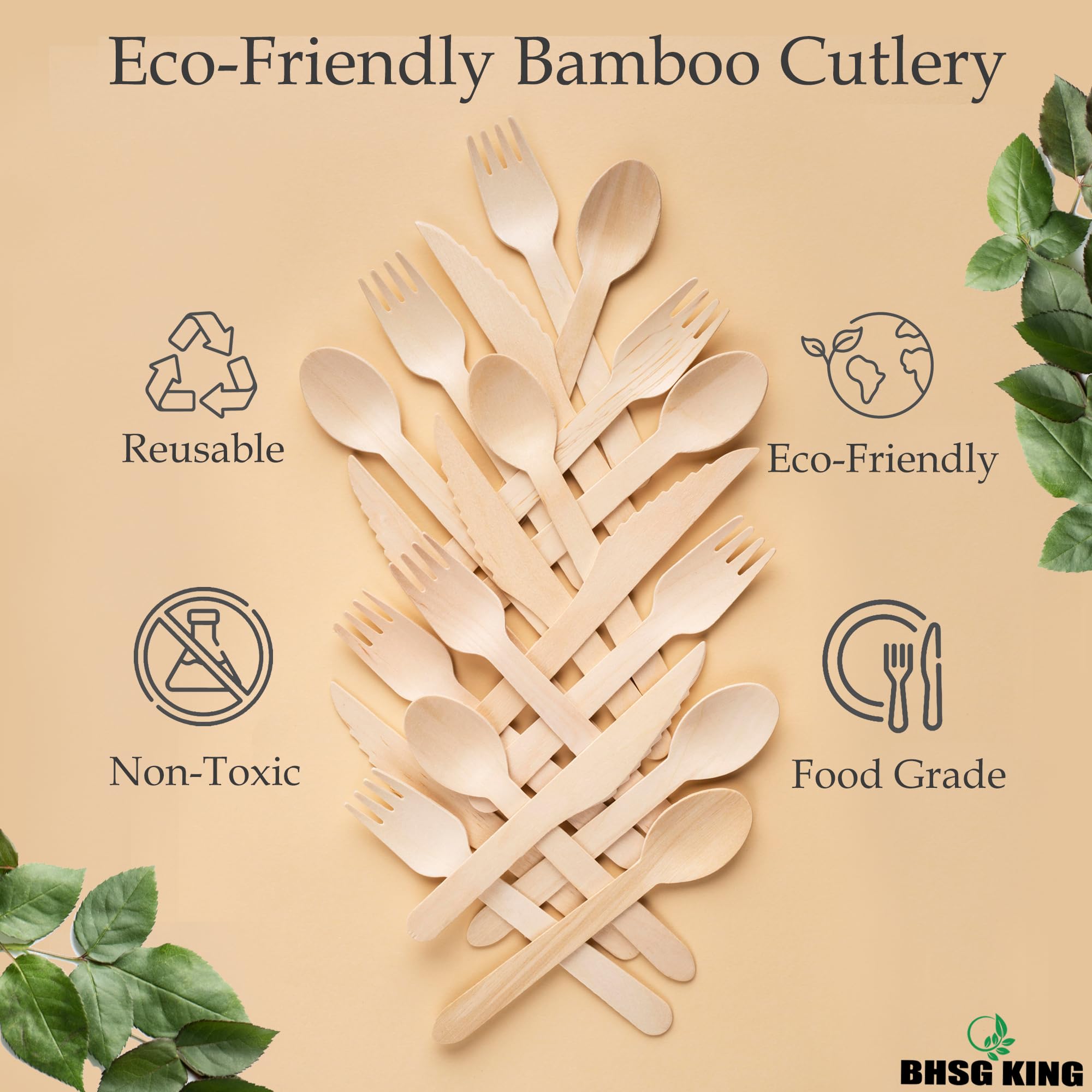 Bamboo Cutlery Set - 240 Piece Disposable Utensils -5 Bamboo Cutlery Set - 240 Piece Disposable Utensils -5