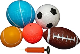 CZLCD 5Pces Soft Sports Balls Set for Kids Various Size of Soccer Ball, Basketball, Football,Tennis Ball,Volleyball with Hand Pump