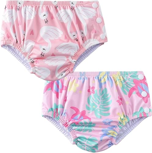 Acqua di Mare kit c/2 Biquini com Fralda Reutilizável de Piscina para Bebê Menina 6 a 24 meses (Flamingo e Tartarugas, 24 meses)