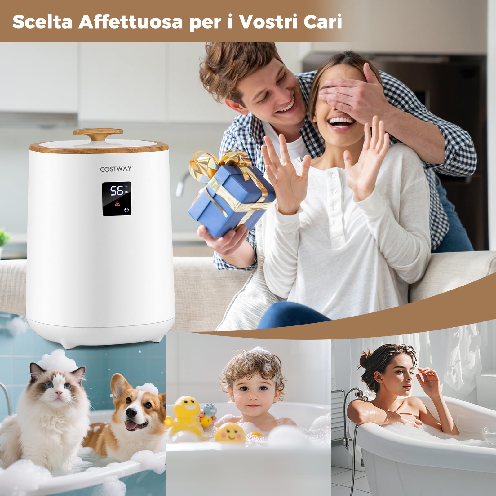 COSTWAY Scalda Asciugamani per Bagno, Scaldabiancheria Grande da 18 L con Schermo LED e Spegnimento Automatico, Secchio Portatile per Asciugamani Caldi per Asciugamani, Accappatoi e Coperte