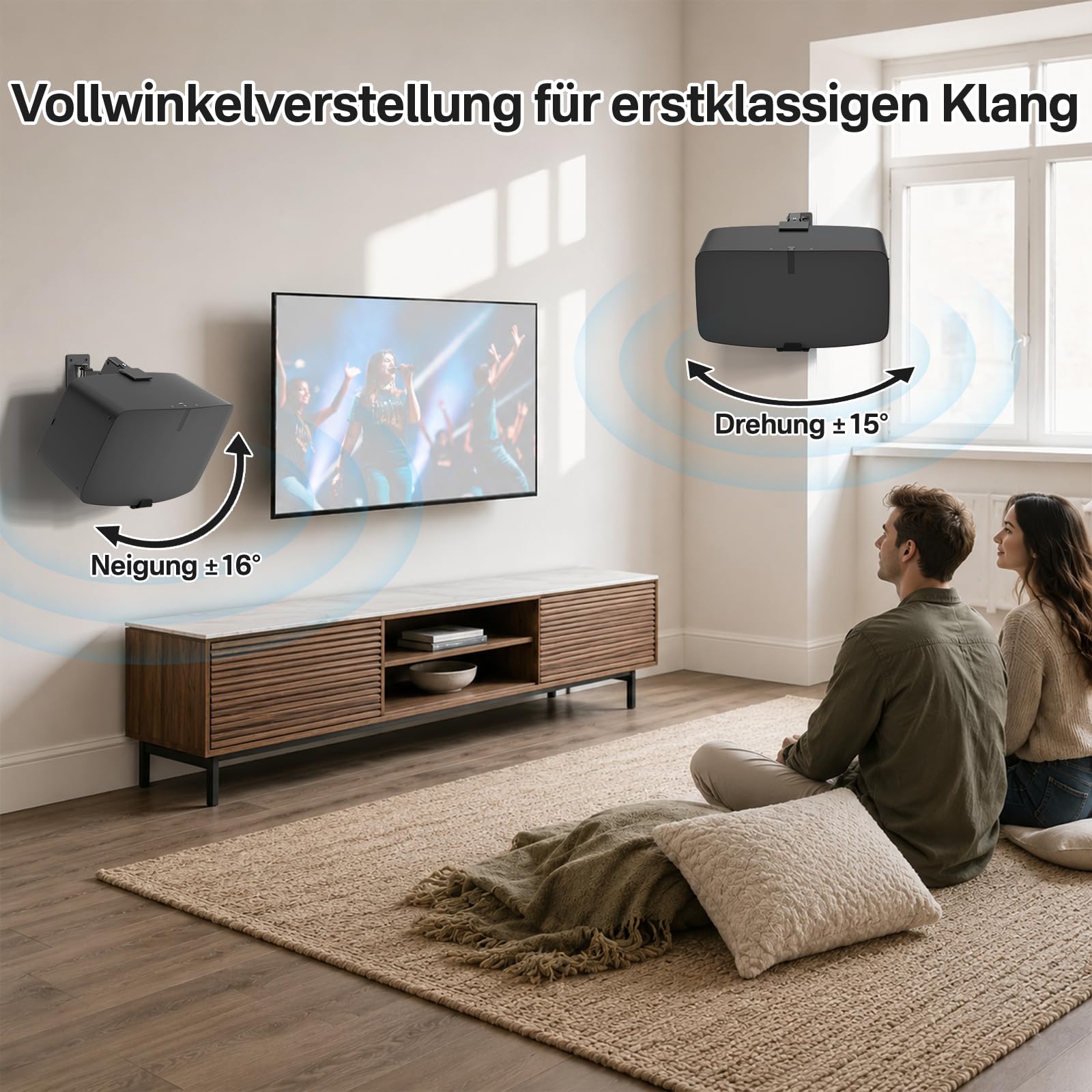 Supporti da parete per altoparlanti Sonos Five & Sonos Play 5 Gen 2, inclinabili e orientabili, struttura in metallo stabile fino a 15,9 kg, con cuscinetti antigraffio, materiale di fissaggio a parete