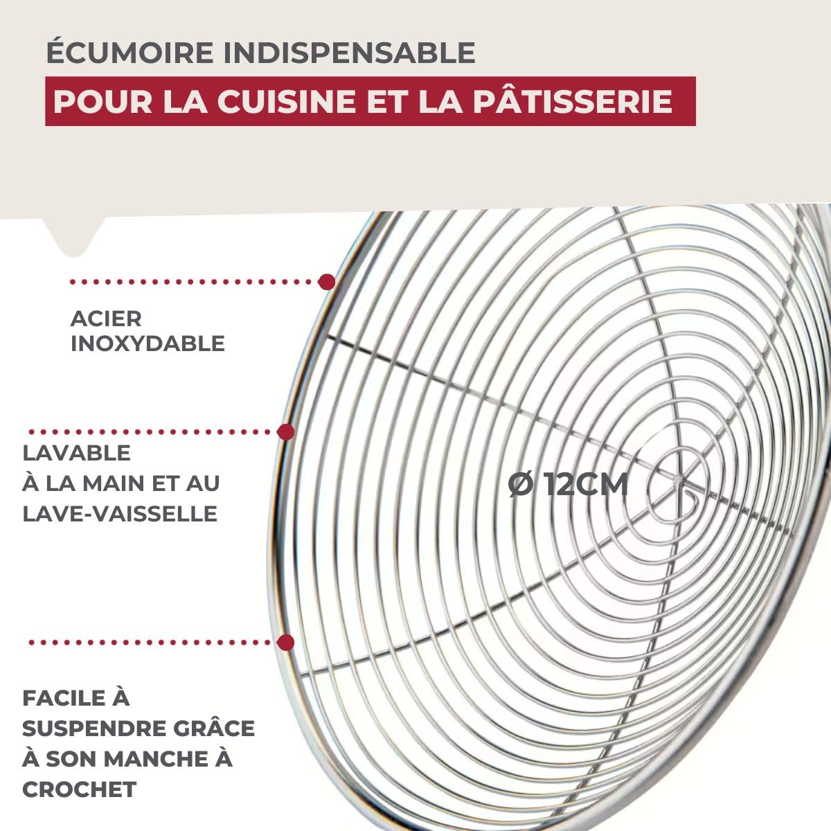 Fackelmann 40674 Écumoire avec poignée ovale 36 cm, Ecumoire araignée en inox, Acier Inoxydable, Argenté, 36x12x5,5cm