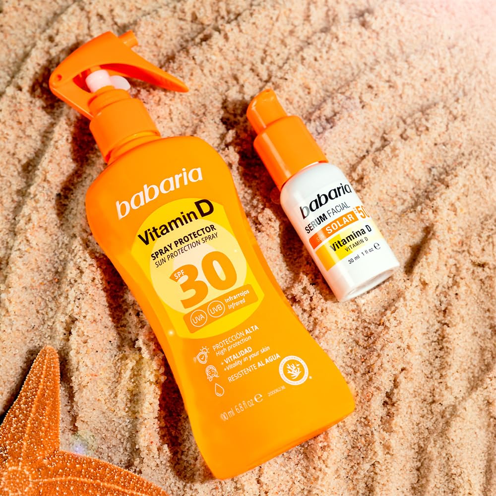 Babaria - Spray Solar Witamina D Spf30 | Solar 30 Body 200ml | Blok przeciwsłoneczny z witaminą D | Pistolet przeciwsłoneczny | Ochrona przeciwsłoneczna 30 Wszystkie rodzaje skóry