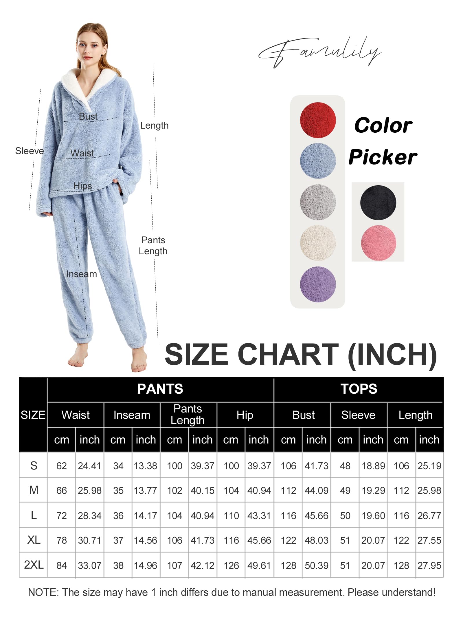 Famulily Conjunto de pijama de forro polar para mujer, cuello de chal, mullido, suave, acogedor, parte inferior esponjosa, ropa de dormir para invierno
