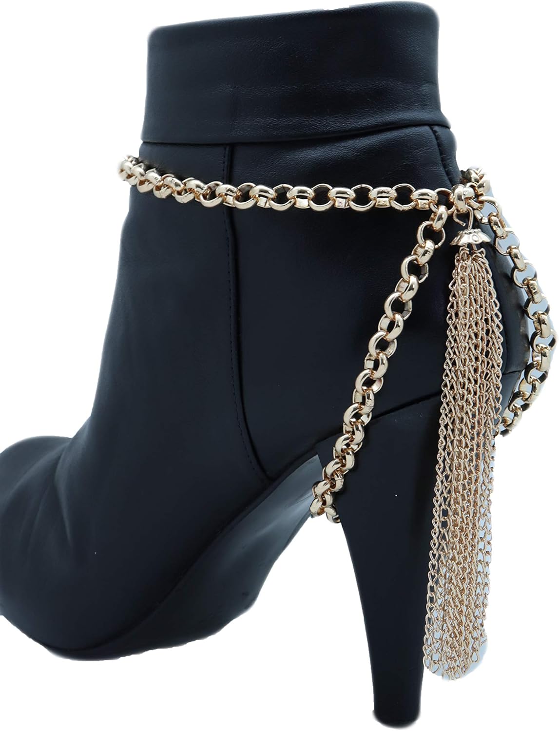 Women Western Fashion Jewelry Boot Chain Gold Bracelet Metal Shoe Anklet Bling Back Fringe Tassel Charm