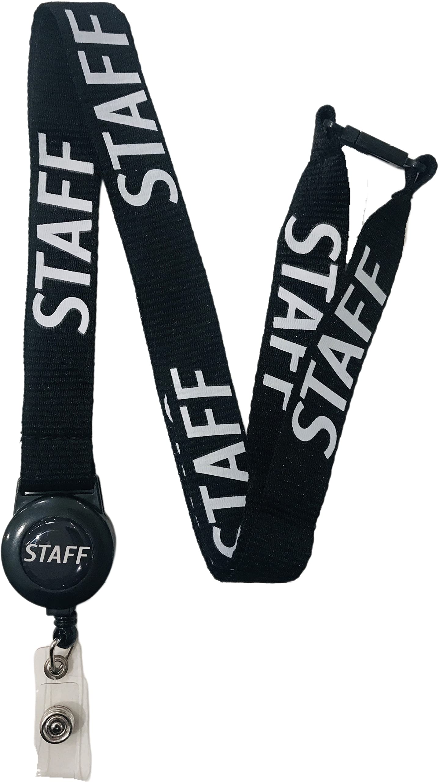 PAC Supplies Global 20mm Colourful STAFF Printed Badge Reel Lanyard With Safety Breakaway (Black, 2 Lanyards)