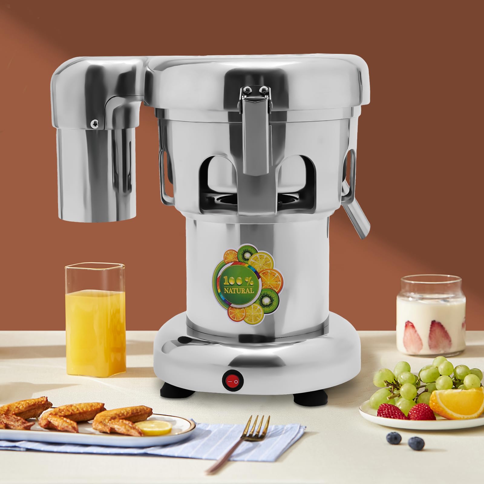 Exprimidor eléctrico de 370 W con separador de orujo, exprimidor de acero inoxidable 2800 rpm de alto rendimiento, fácil de limpiar, diseño desmontable para frutas, verduras, hogar, oficina
