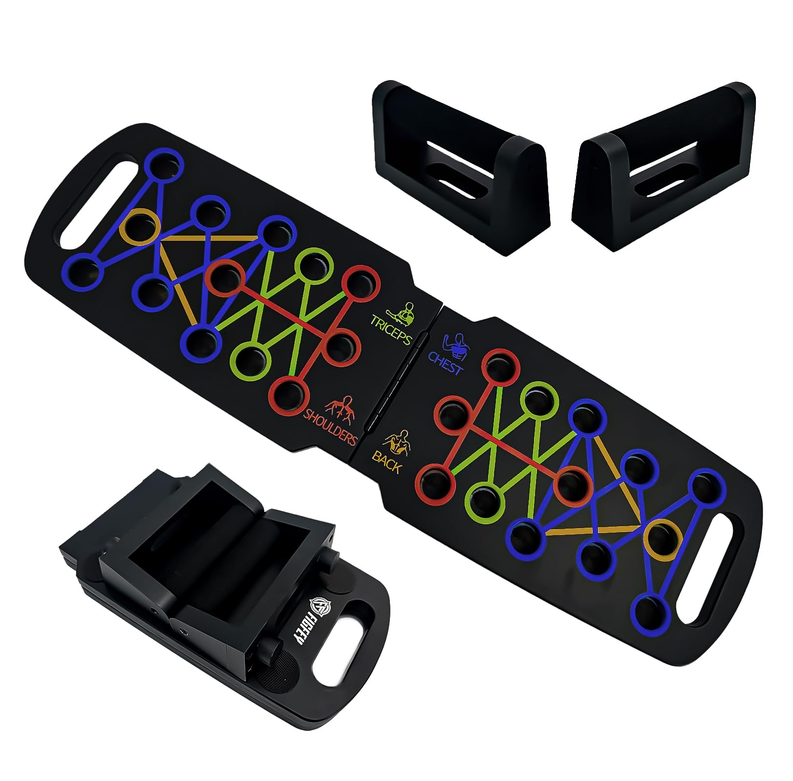 Wooden Portable Push up board, foldable fitness strength training pushup stand with solid bar grips, 2 handles for floor, professional push up training equipment for man and women, Black