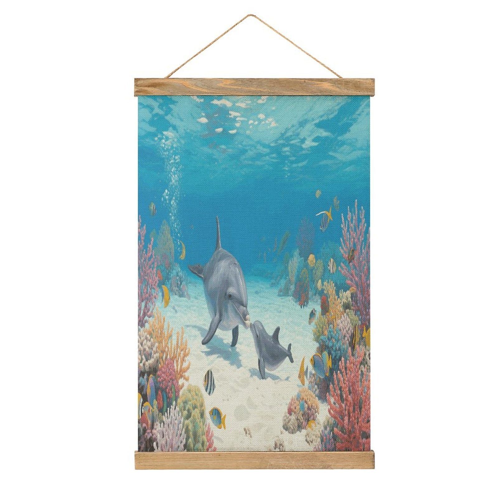 VstaDank Dolphin Linen Hanging Painting Vintage Canvas Wall Art Poster Reading Nook Corner Decor Retro Wall Decor Prints for Library Reading Room Home 13.2 X 20.47 Inch
