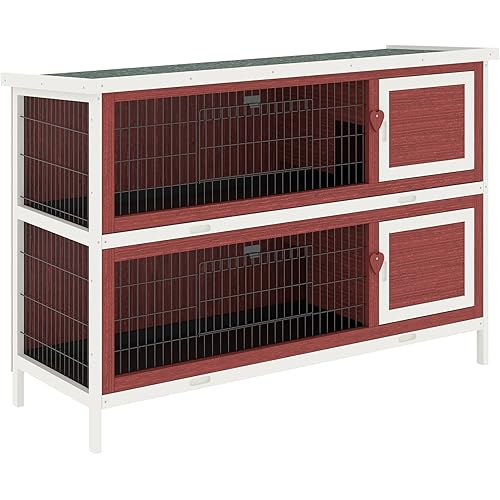 PawHut 54" 2-Story Rabbit Hutch Bunny Cage with Openable Roof, No Leak Tray and Fun Enclosed Run, for Rabbits, Chickens, Ducks, Indoor/Outdoor