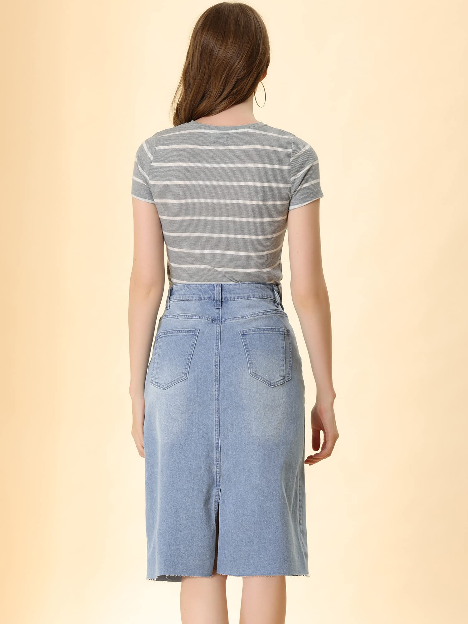 Allegra K Falda de mezclilla casual para mujer cintura alta trasera