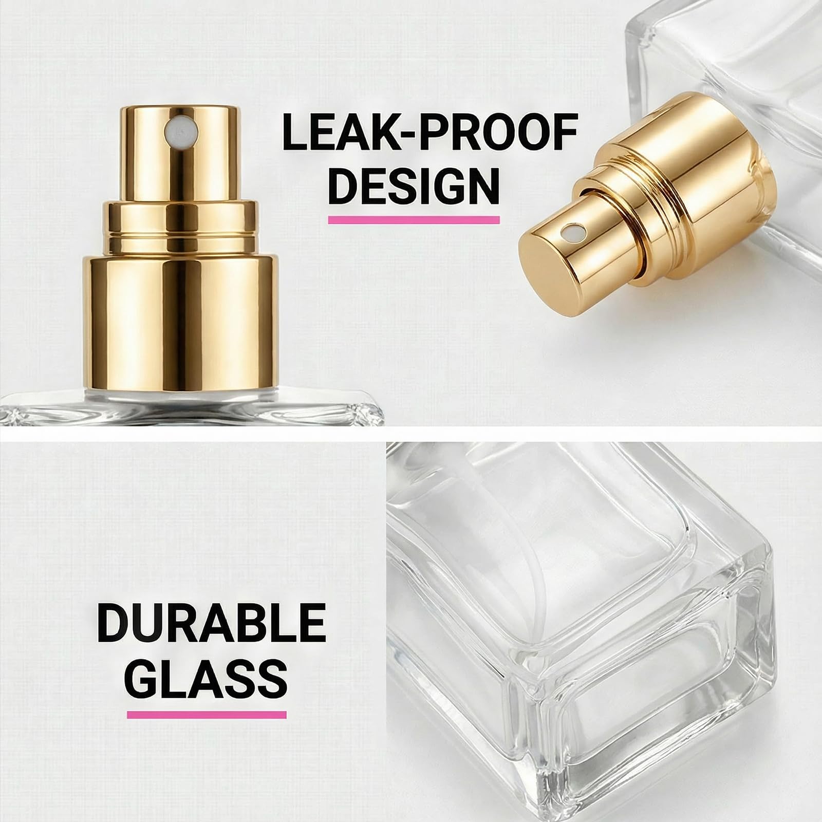 Mini-Glassprühflaschen, leere Flaschen in Reisegröße, für Flüssigkeiten, Gold, 30ml