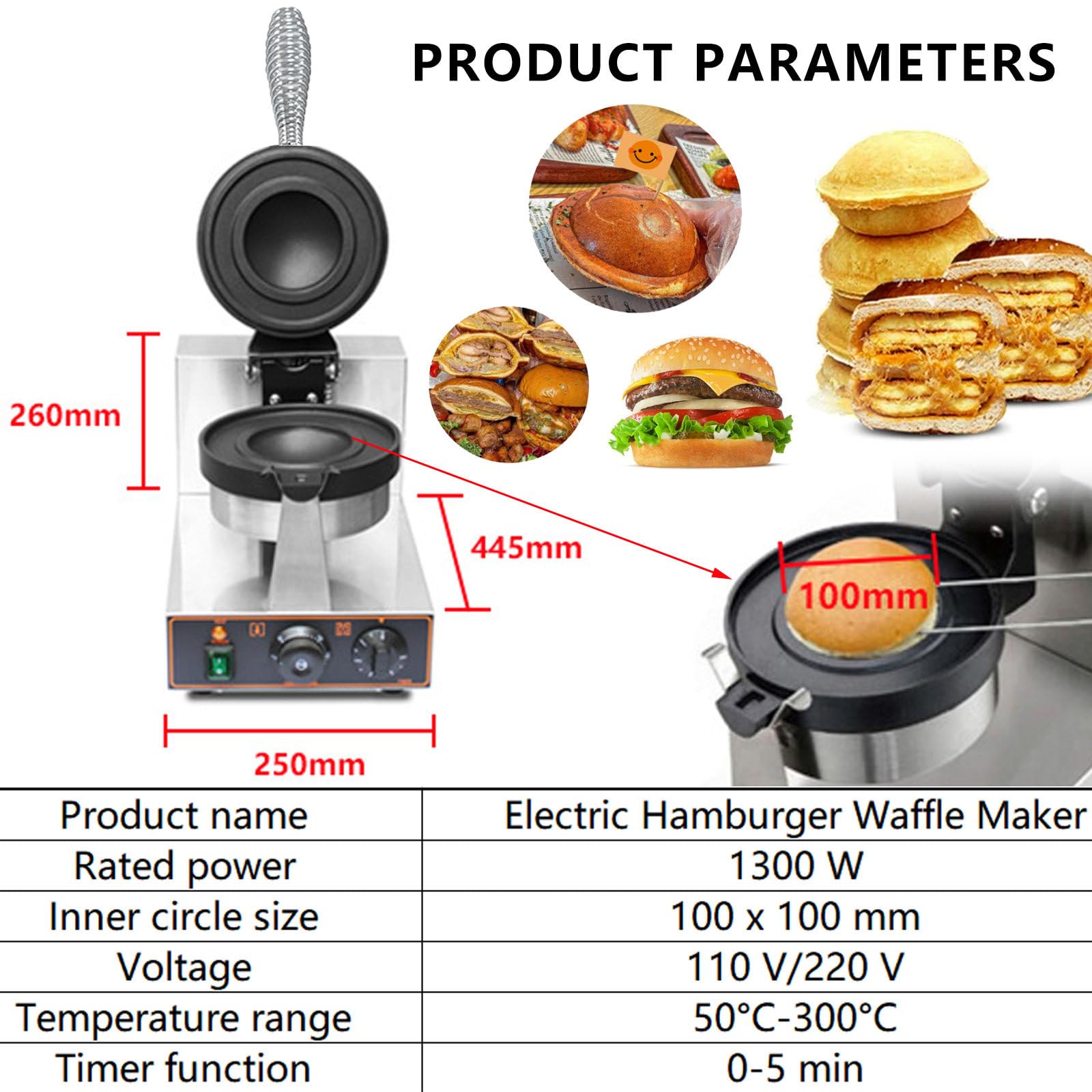 Macchina Elettrica per Hamburger UFO, 1300 W Antiaderente per La Preparazione di Waffle per Hamburger da Tavolo, per Panetterie, Ristoranti, Chioschi, Mense,110V