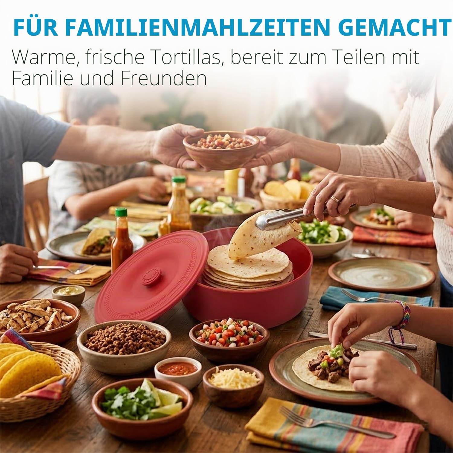 Tortilla-Heizbehälter mit Deckel (21,5 cm (8,5 Zoll), Mikrowellen- und Geschirrspülersicher, Tortilla-Halter, Servierbox für Tortilla, Mehl, Taco, Chapati, Fladenbrot