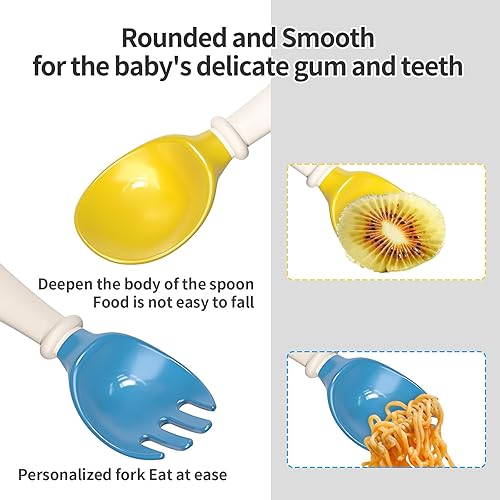 Miniatura 3 de Deejoy Toddler Utensils with Travel Safe Case, Silicone Baby Spoons and Fork Set for Self Feeding, Toddlers Feeding Training Spoon, Easy Grip