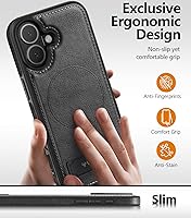 Vista 4 de Funda magnética de piel para iPhone 17, soporte invisible integrado [compatible con Magsafe], funda protectora delgada con función atril para iPhone